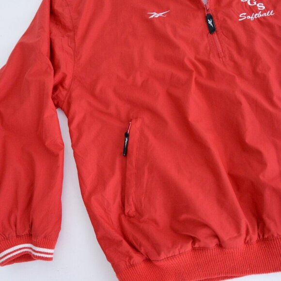 Vintage Reebok Red White Half Zip Nylon Lined Pull Over Windbreaker Jacket Large - Picture 8 of 11